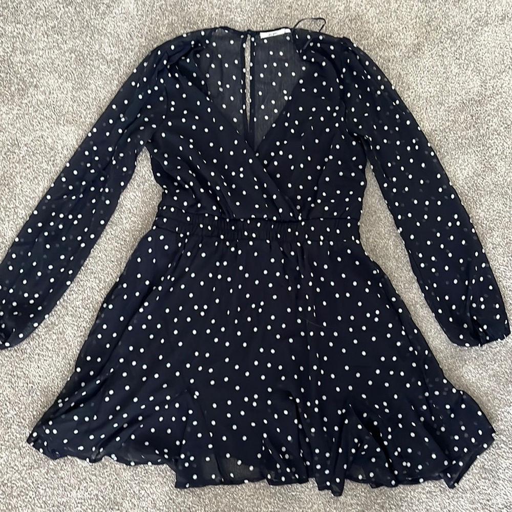 Francesca’s - Mi Ami Navy Blue Polka Dot Long Sleeve Dress. // SIZE LARGE